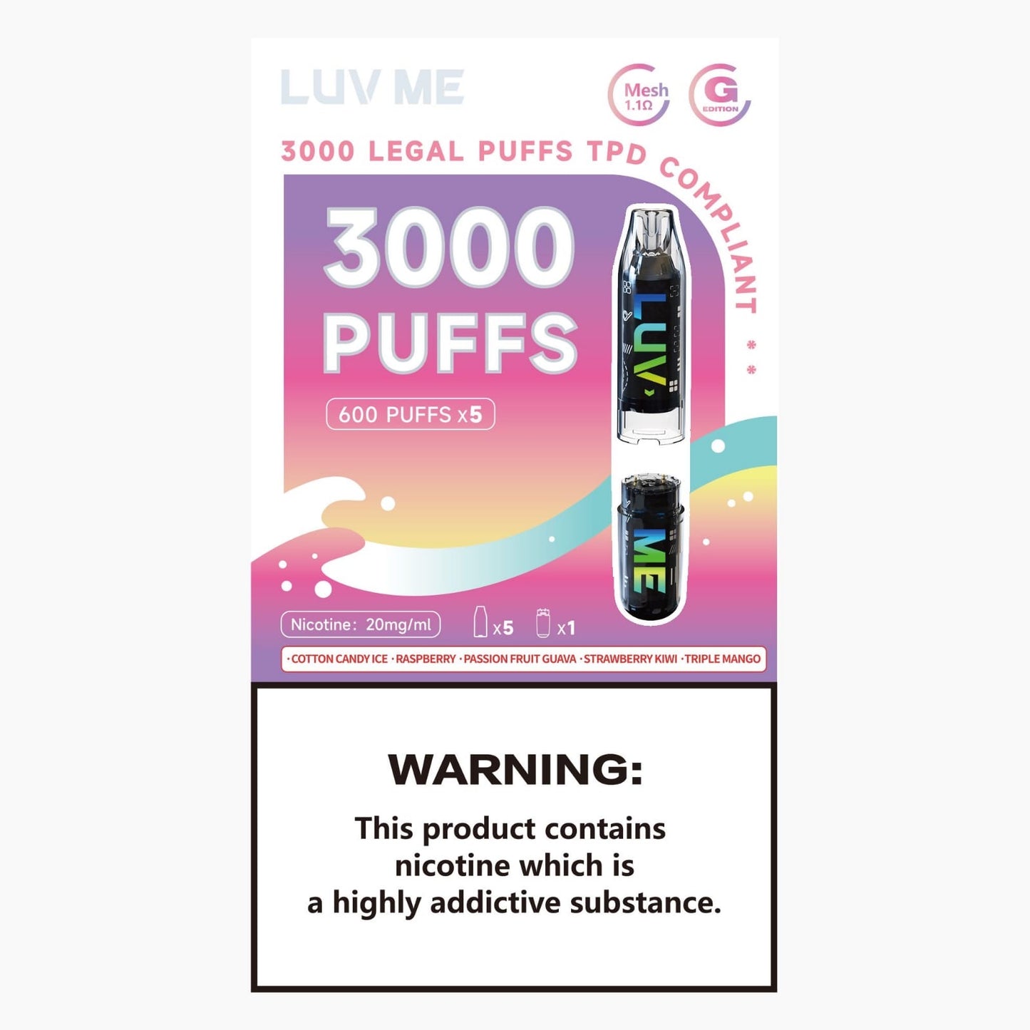 Luv Me 3000 Puffs 20MG | 5 In 1 | Mesh Coil Disposable Vape