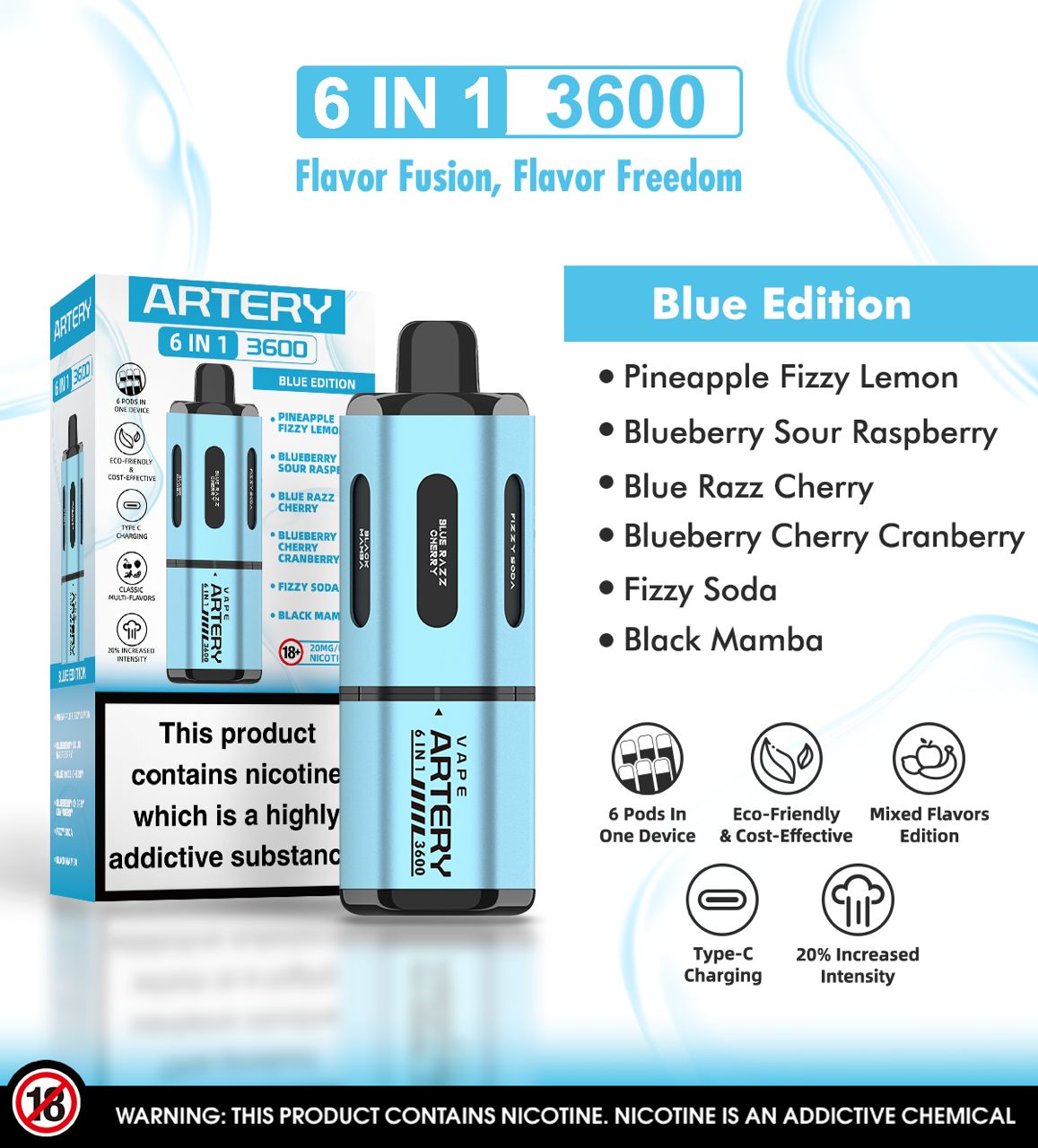 Artery 6 In 1 Pod Kit 3600 Puffs | Blue Edition