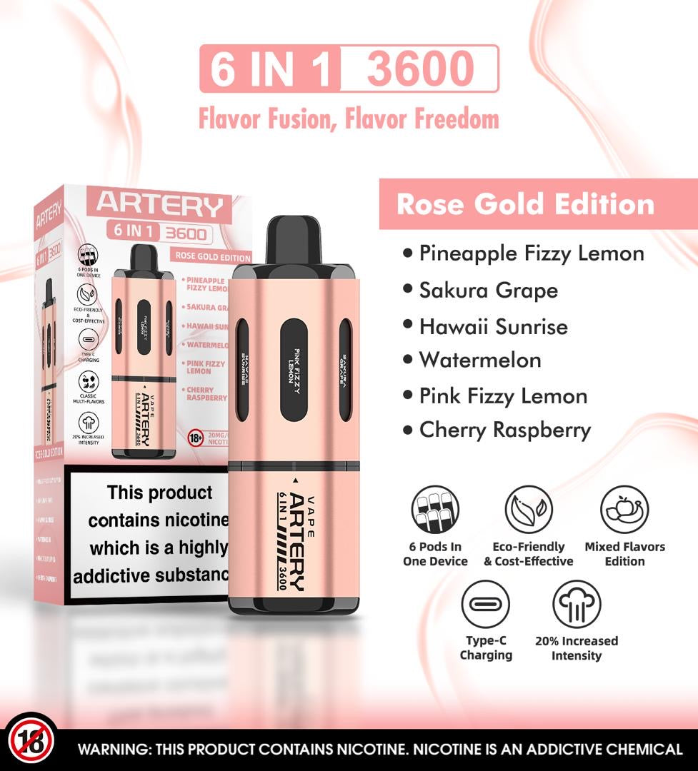 Artery 6 In 1 Pod Kit 3600 Puffs | Rose Gold Edition