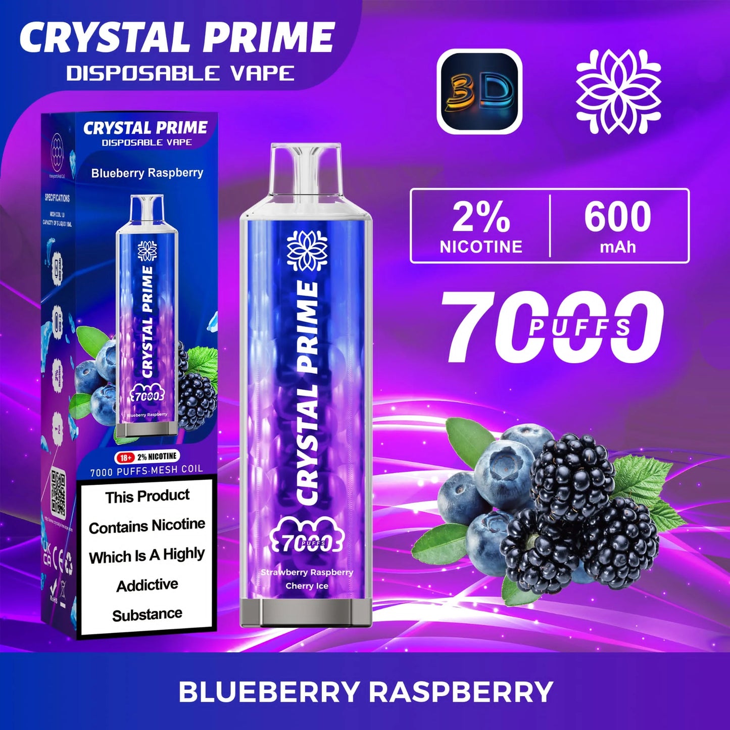 Crystal Prime 7000 3D Effect | Disposable Vapes | Only £10!