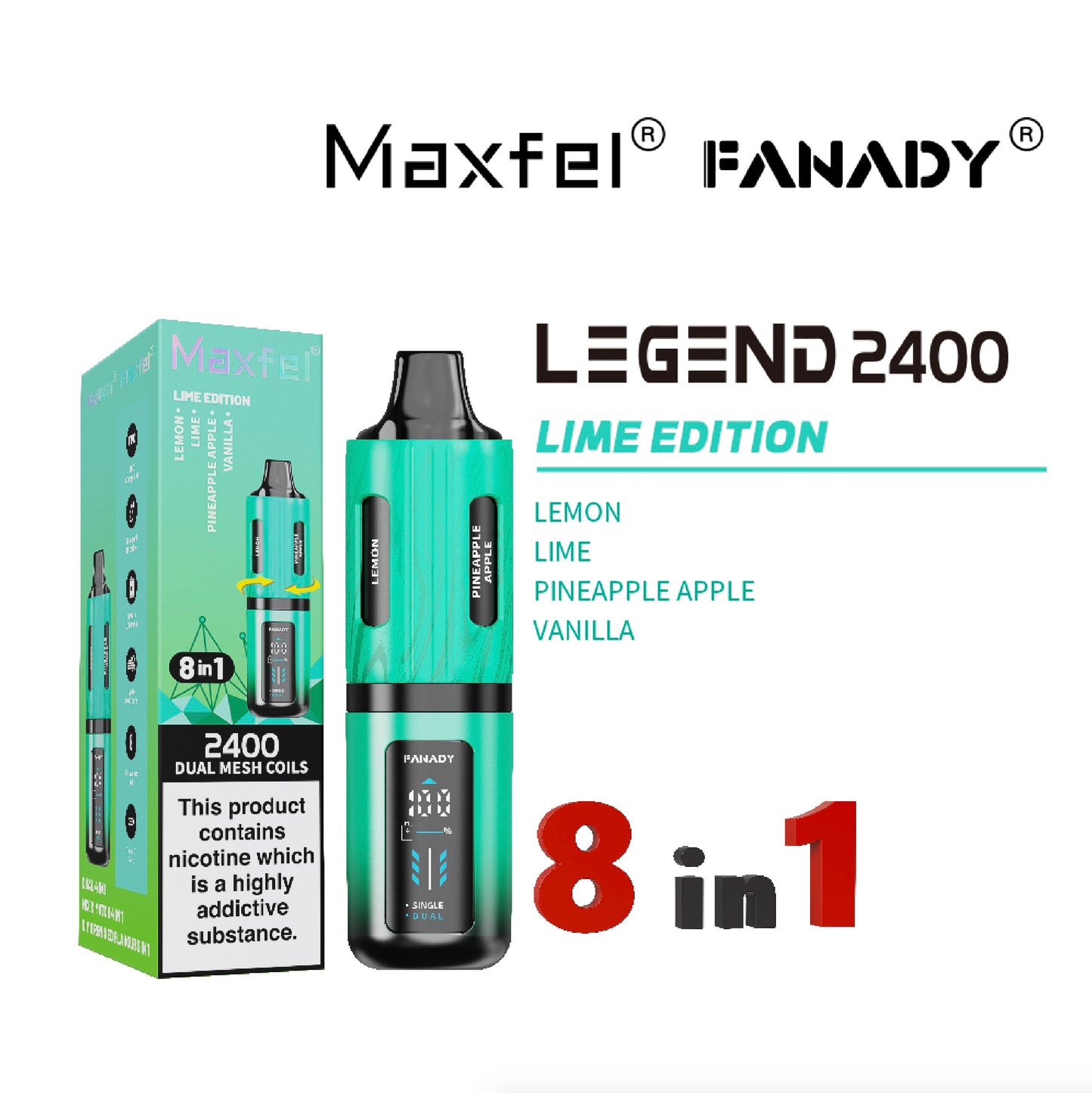 Maxfel Fanady Legend 2400 | Lime Edition |  8 In 1