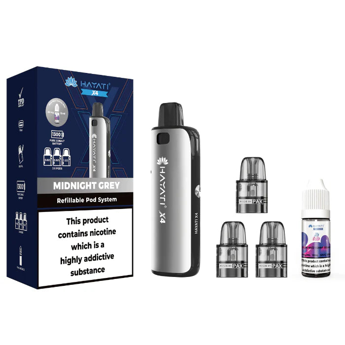 Hayati X4 Midnight Grey Refillable Pod System | Free Nic Salt Included