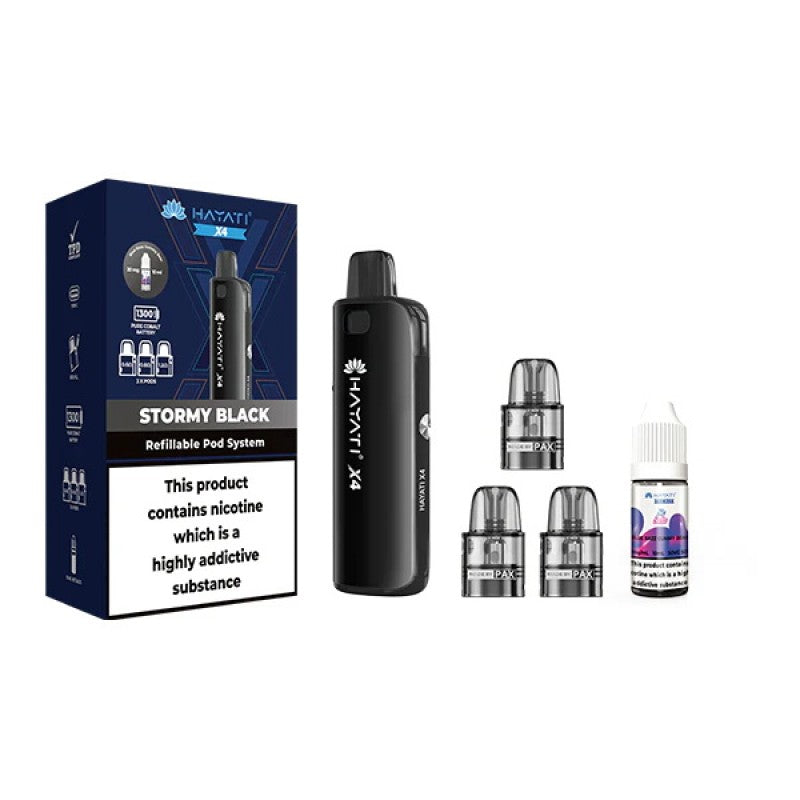 Hayati X4 Stormy Black Refillable Pod System | Free Nic Salt Included